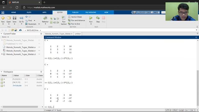Metode Eleminasi Gauss-Jordan SPLTV dengan menggunakan Matlab Online смотреть онлайн