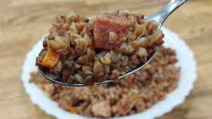 Гречневая каша с копченой грудинкой - готовый результат. Каша в реторт пакете.