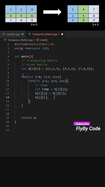 Transpose Matrix in C++  | Compitative coding | #short #compitativecoding #cpp #coding #matrix