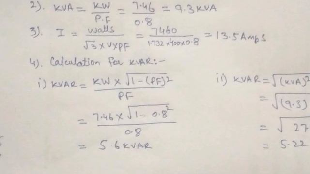 69) Power Factor Correction of 3 Phase, 10 HP motor by adding Capacitor of required KVAR Rating..