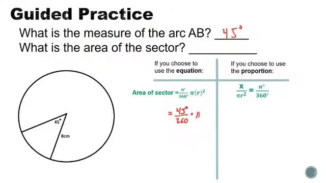 Sector Area proportion AND equation