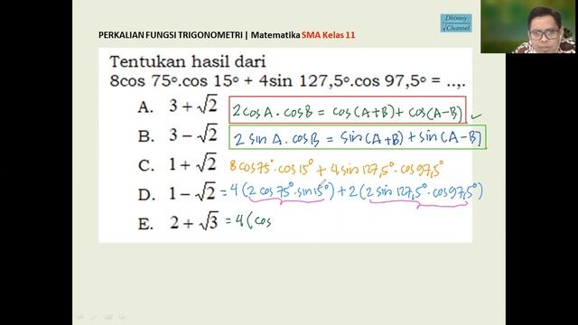 Tentukan hasil dari 8cos 75.cos 15 + 4sin 127,5.cos 97,5 = ..,. смотреть онлайн