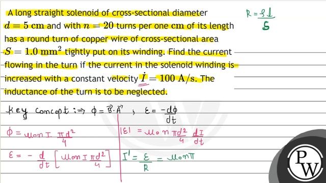 A long straight solenoid of cross-sectional diameter  d5 mathrmcm  and with  n20  ...