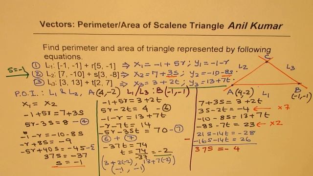 Vectors Find Perimeter and Area of Scalene Triangle From Equation of Lines MCV4U IB Math смотреть онлайн
