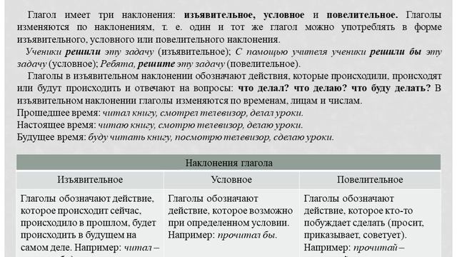 Разносклоняемые глаголы. Изъявительное, условное наклонение.