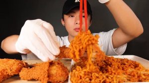 ASMR FRIED CHICKEN + CARBONARA SPICY FIRE NOODLES (Eating Sound) | MAR ASMR