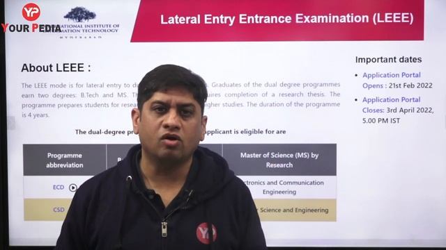 Lateral Entry in IIIT Hyderabad for ECE/EE/CSE/IT BTech students | LEEE Exam preparation IIIT Hyd