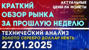 Краткий обзор рынка за прошлую неделю. Анализ рынка золота, серебра, нефти, доллара 27.01.2025 г