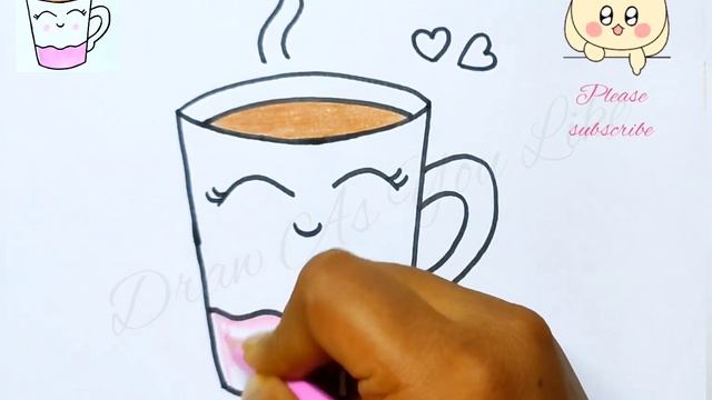 How to Draw a Cute Coffee Cup, How to Draw a Kawaii Tea Cup in a very very simplified way. смотреть онлайн