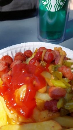 Sausage & Chips with pickeled cucumber mustard & catsup #shorts #sausage #chips