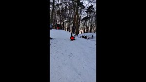 Катаемся с горок на ледянке вместе с мамой :)