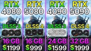 RTX 5080 vs RTX 5090 vs RTX 4080 vs RTX 4090 в 10 играх | DLSS 4