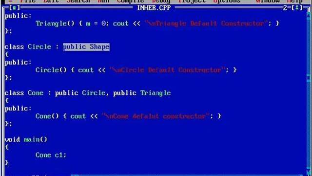 Turbo C++ Inheritance, Multiple Inheritance, Virtual Functions, Abstract Class
