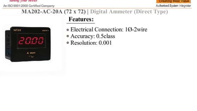 SELEC MA202-AC-20A DIGITAL AMMETER