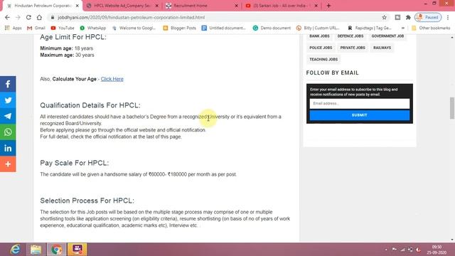 Hindustan Petroleum Corporation Limited (HPCL) Recruitment 2020- Salary Rs. 60,000/-month
