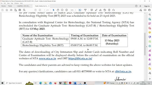 DBT 2023 AND GAT-B 2023 POSTPONED