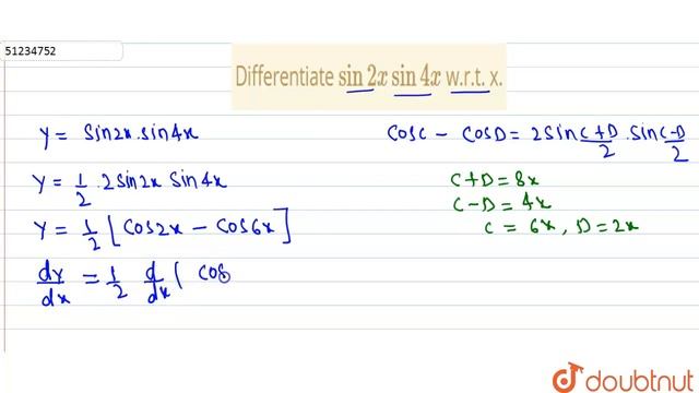 Differentiate `sin2x sin 4x` w.r.t. x. смотреть онлайн