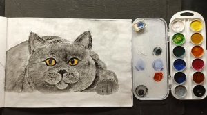 Котик с яркими глазами #котикакварель #творчество #акварельнаятехника