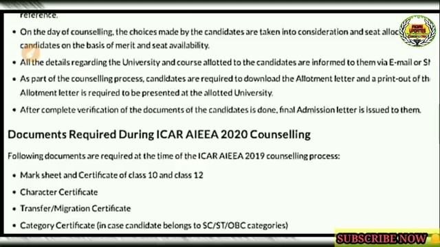 ICAR COUNSELLING 2020 | IMPORTANT DOCUMENTS FOR COUNSELLING | SEAT MATRIX, FULL COUNSELLING PROCESS