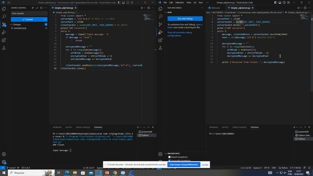 Cifra de cesar implementada em python com servidor e cliente udp