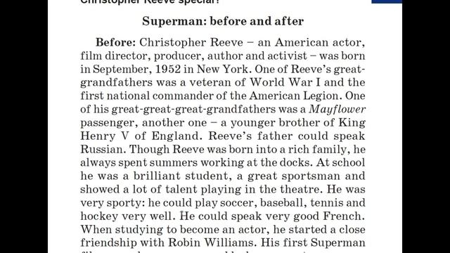 Christopher Reeve. Английский по текстам, ГДЗ 7 класс - стр. 241 упр 2a смотреть онлайн