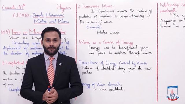 Class 10 - Physics - Chapter 10 - Lecture 3 - 10.4 Types of Mechanical Waves - Allied Schools