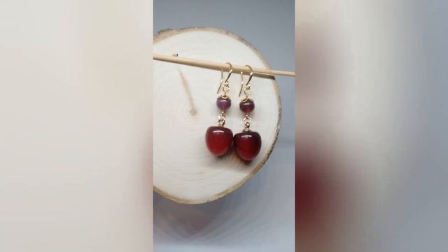 Женские серьги с натуральным гранатом "Вишнёвый поцелуй" #украшениясгранатом #серьгисгранатом