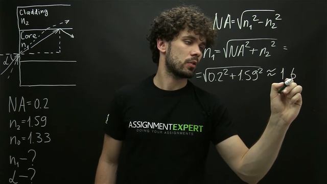 Calculation of the acceptance angle of an optical fiber. смотреть онлайн