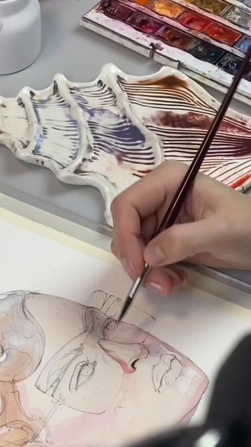 портрет акварелью #shortvideo #обучение #арт #рисование #акварель #портрет #портретдевушки