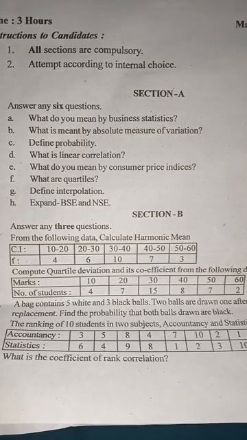 #(NEP) Bcom 3rd semester degree exam question paper 📜 March 2023 (COMMERCE) Business Statistics 👍👍 смотреть онлайн