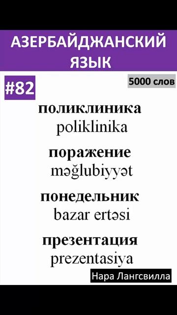82. Азербайджанский язык / Новые слова poliklinika, məğlubiyyət, bazar ertəsi, prezentasiya смотреть онлайн