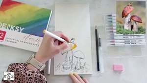 Учимся рисовать грибы Акварельными маркерами DENKSY