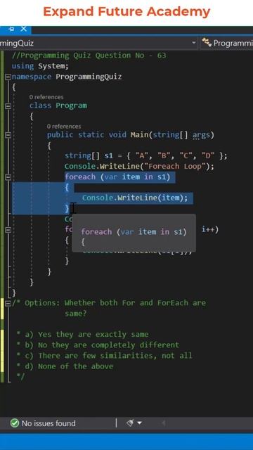 Solution for Programming Quiz Questions - Q63 -  Expand Future Academy #Shorts #CSharp #Dotnet