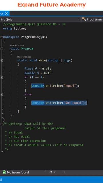 Solution for Programming Quiz Questions - Q39 -  Expand Future Academy #Shorts #CSharp #Dotnet