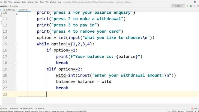 Python Mini Project Exercise || ATM Management System || 2020