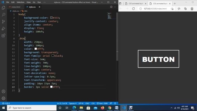 CSS animated button effect on hover with HTML and CSS