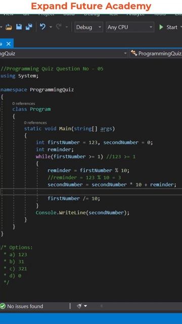 Solution for Programming Quiz Questions - Q5 -  Expand Future Academy #Shorts #CSharp #Dotnet