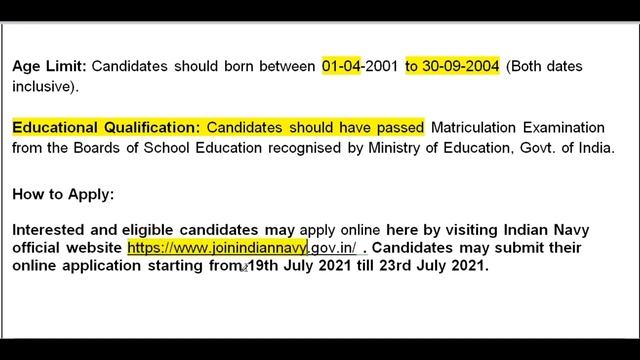 INDIAN NAVY SAILOR RECRUITMENT 2021 350 VACANCY|| EDUCATION QUALIFICATIONS 10 PASS|| APLLY NOW
