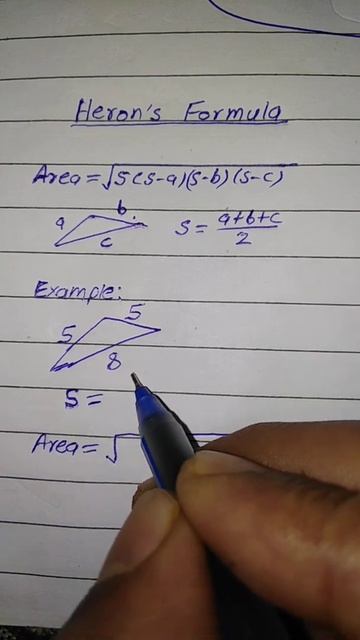 Area of Triangle Herons formula with example class 9th mathematics shorts
