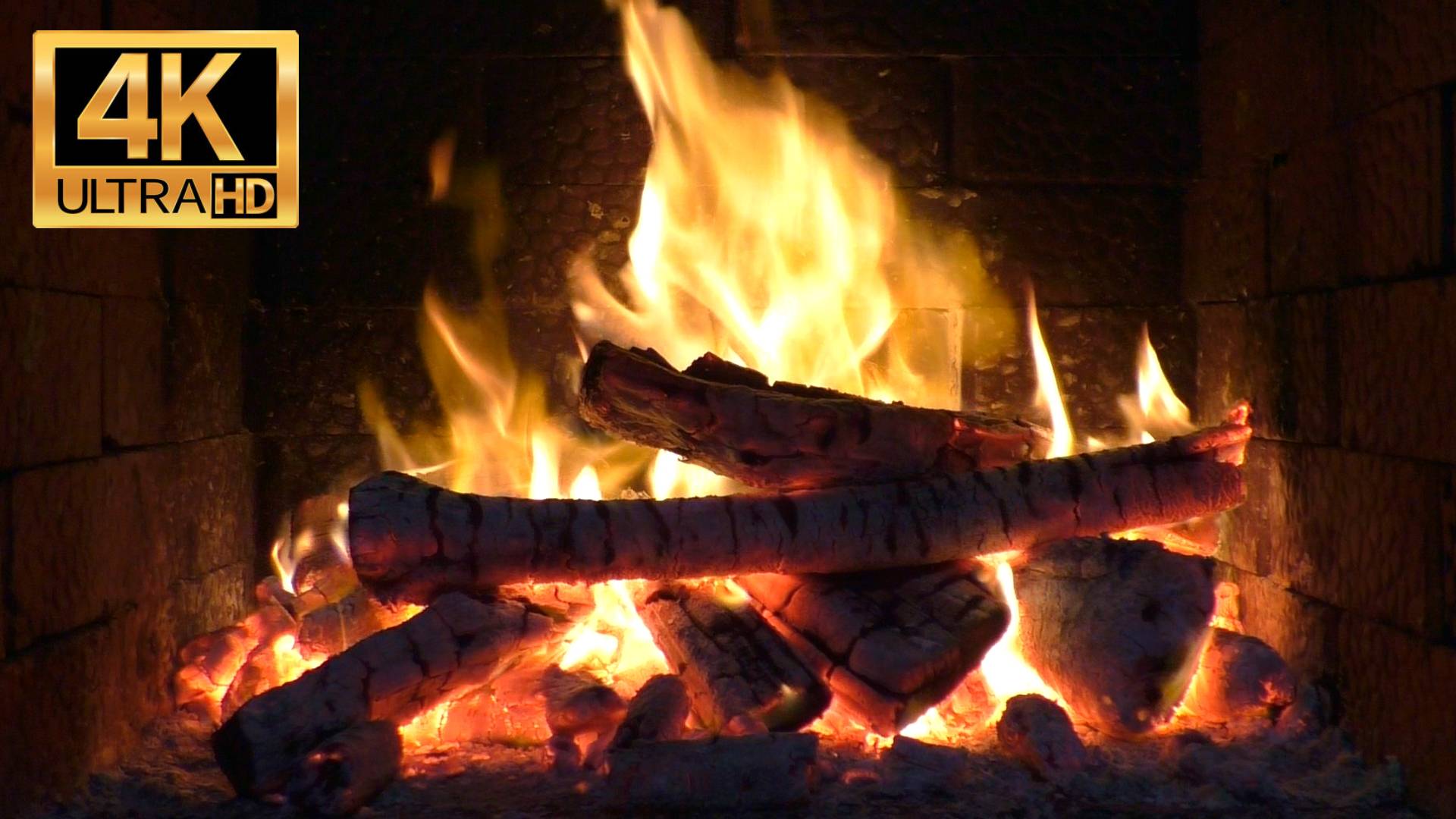 Камин 4К  Fireplace 4K. Живой Огонь. Звуки горящего камина