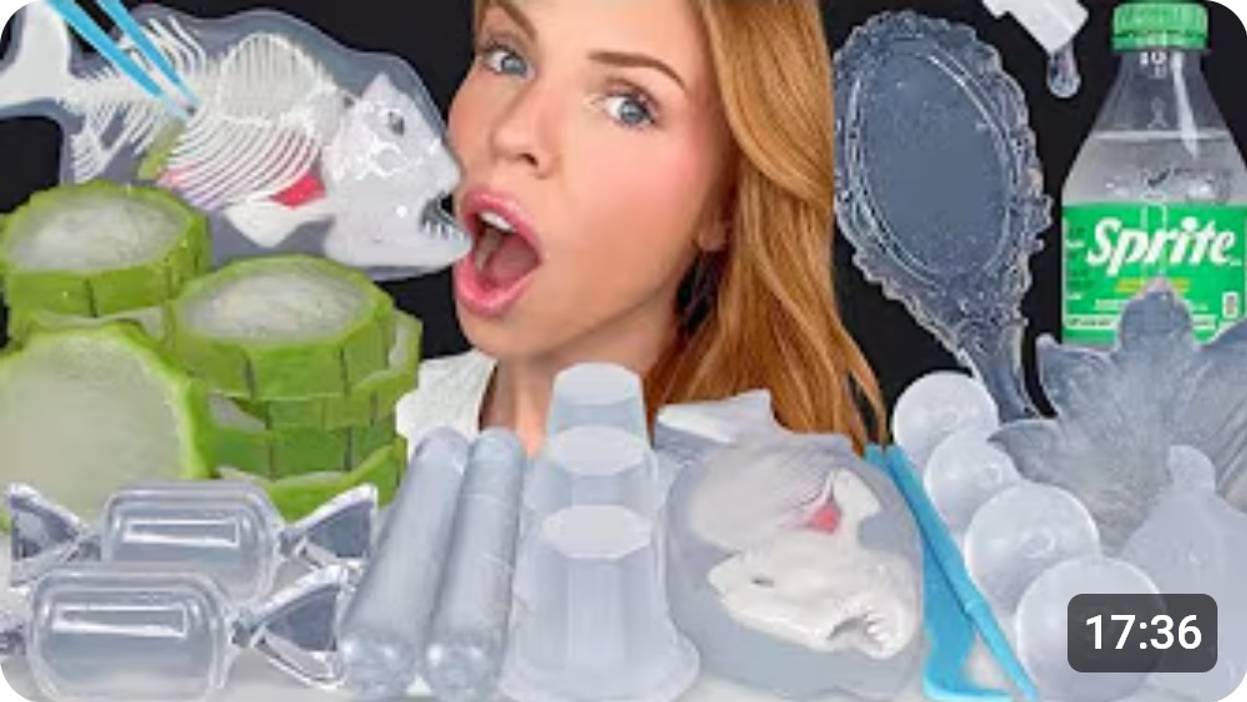 ASMR MUKBANG, прозрачные десерты, разделка желе из рыбы, маринованные огурцы, ложка, конфеты изомаль