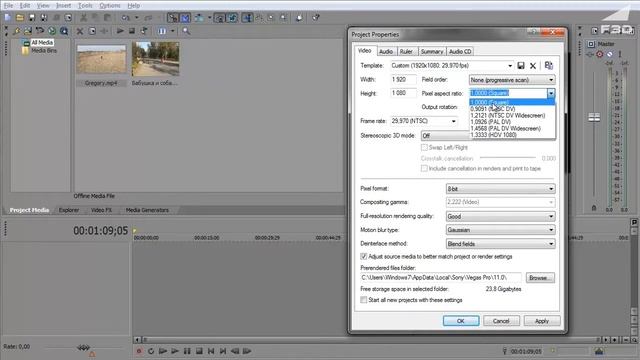03  Свойства проекта   Sony Vegas 11.0 для начинающих