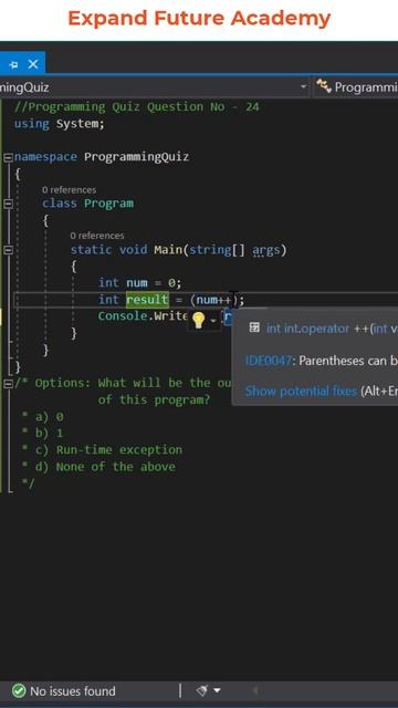 Solution for Programming Quiz Questions - Q25 -  Expand Future Academy #Shorts #CSharp #Dotnet
