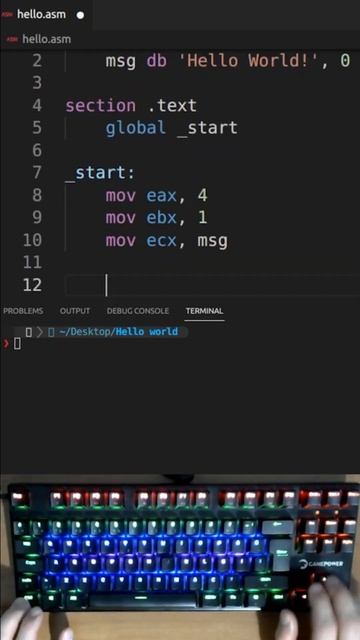 Hello world in assembly #shorts #asmr #asmrsounds #shortvideo #coding #programming