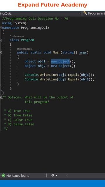 Solution for Programming Quiz Questions - Q70 -  Expand Future Academy #Shorts #CSharp #Dotnet