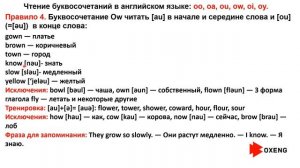 How to read /КАК ЧИТАТЬ И ПРОИЗНОСИТЬ  буквосочетания в английском языке: oo, oa, ou, ow, oi, oy.