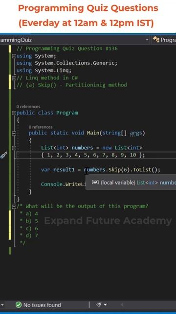 Programming Quiz Questions - Q136 - Expand Future Academy #Shorts #CSharp #Dotnet смотреть онлайн