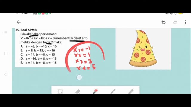 Bila akar-akar persamaan: x⁴ - 8x³  ax² - bx  c  0 membentuk deret aritmetika dengan beda 2 maka