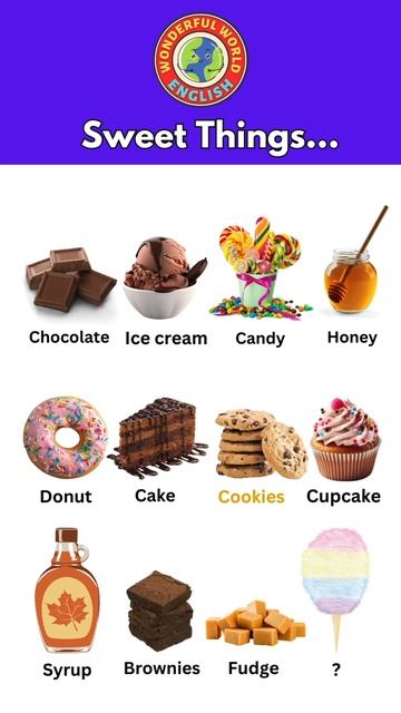 Sweet things...  #english #sweetfood #sweets #esl #vocabulary #lesson #sweettooth