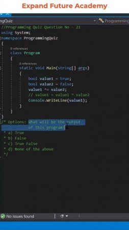 Solution for Programming Quiz Questions - Q21 -  Expand Future Academy #Shorts #CSharp #Dotnet